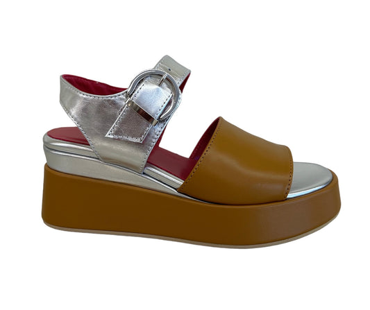 Marco Moreo tan and silver wedge sandal