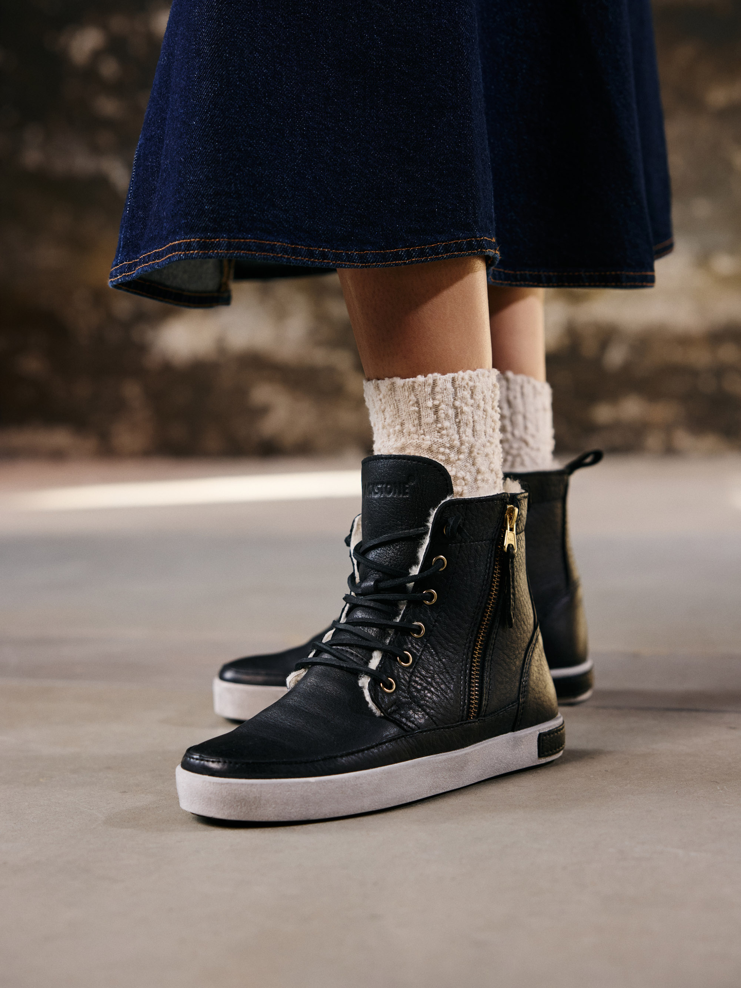 Blackstone leather hightop sneakers with side zipper