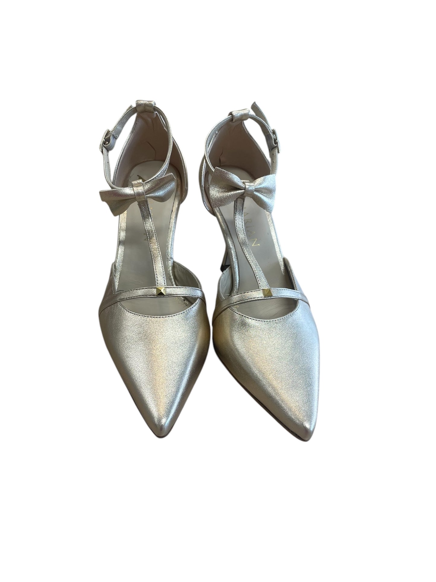 Marian gold leather shoes with bow detail