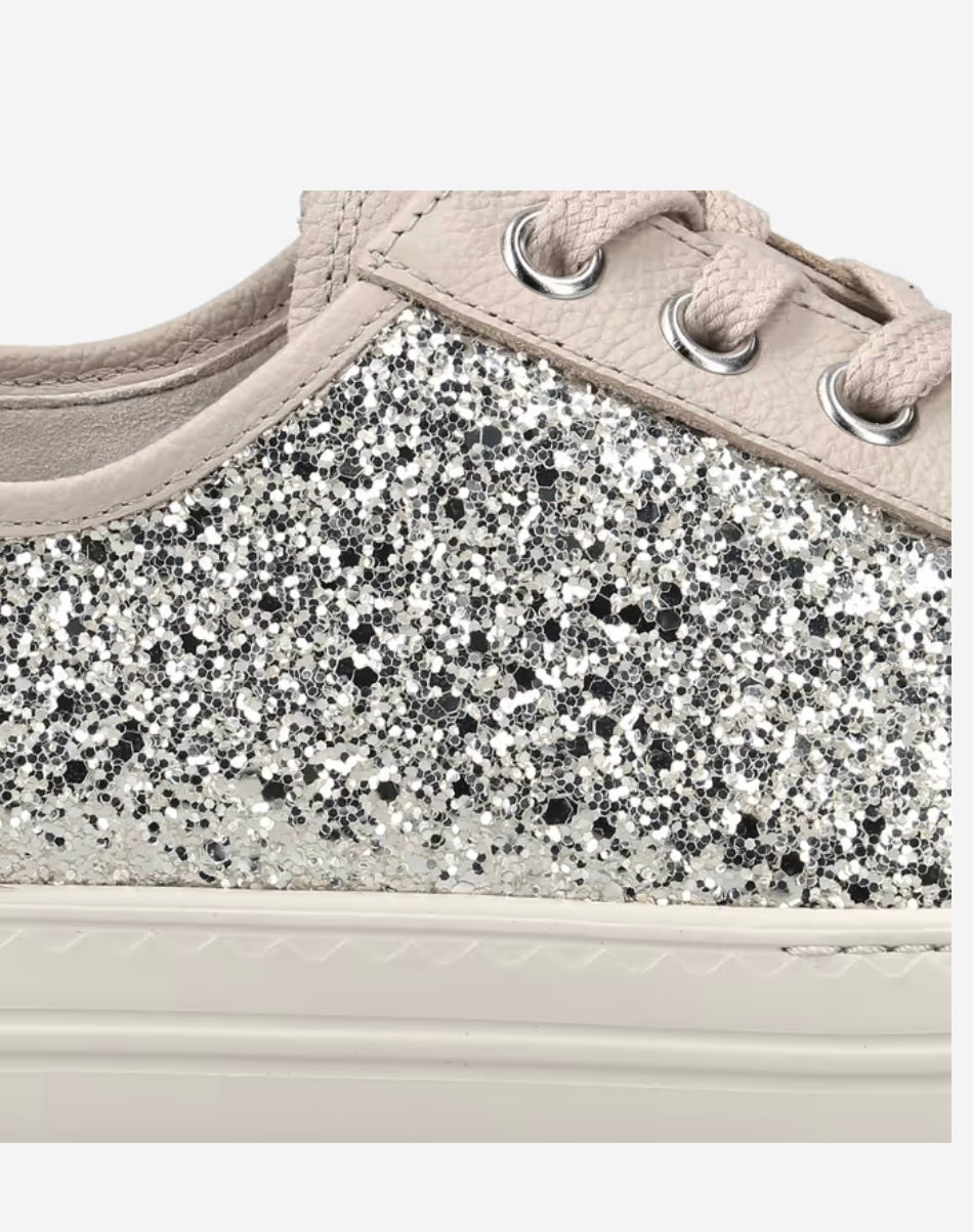Paul green biscuit leather and gold glitter sneaker