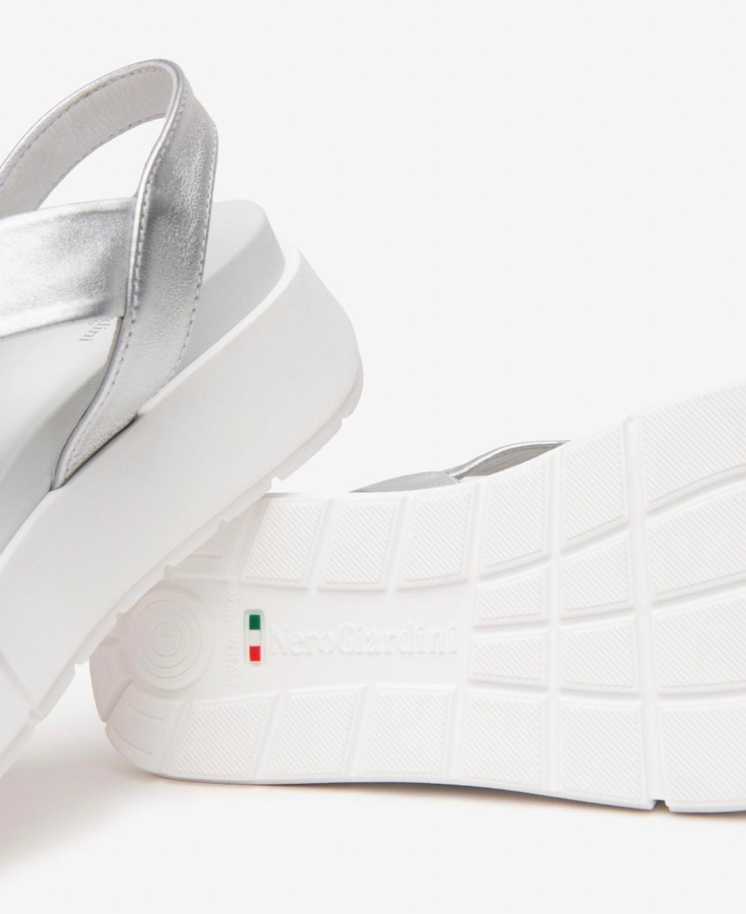 NeroGiardini silver leather platform sandals