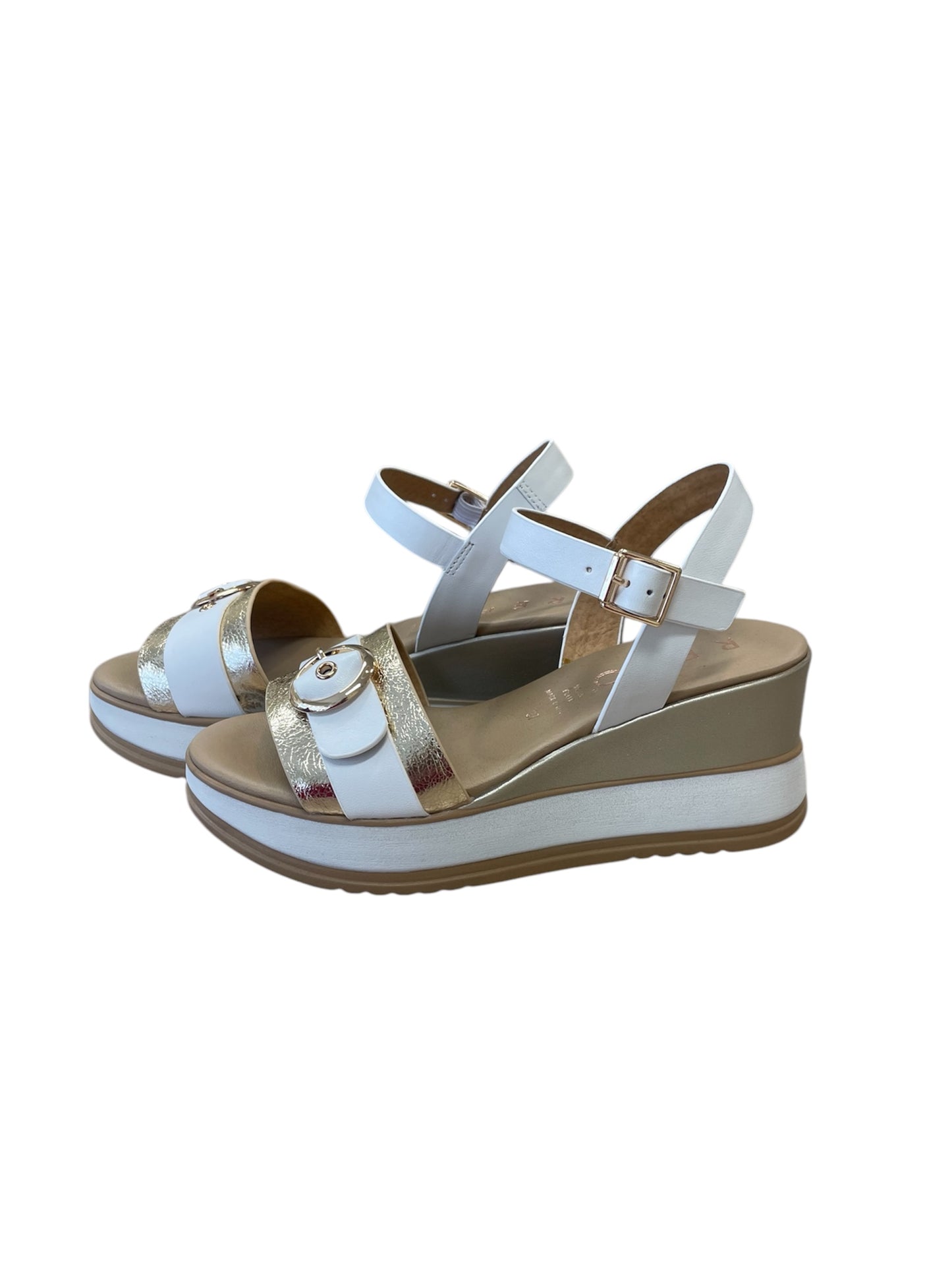 Repo white and gold platform wedge sandals
