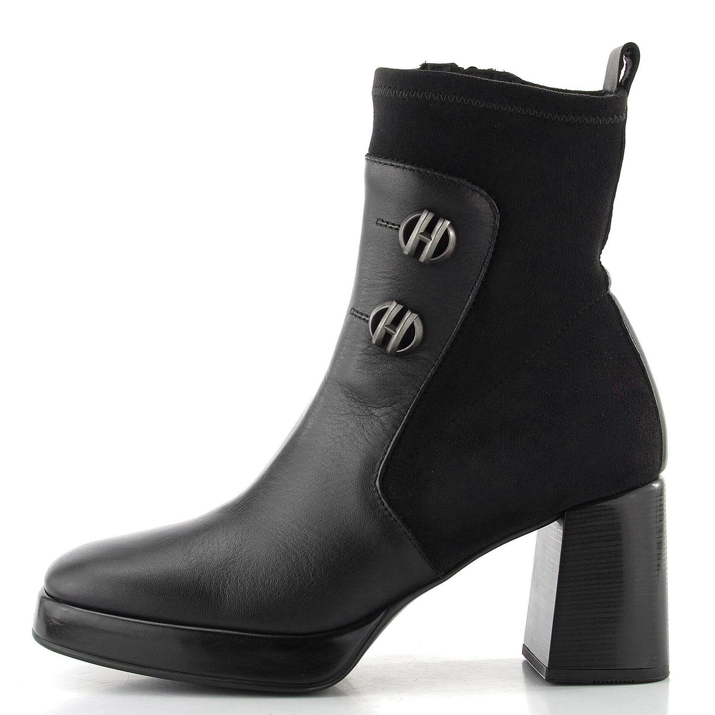Hispanitas black leather and stretch material boots