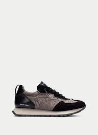 Hispanitas black suede & beige fabric detail slip on sneaker