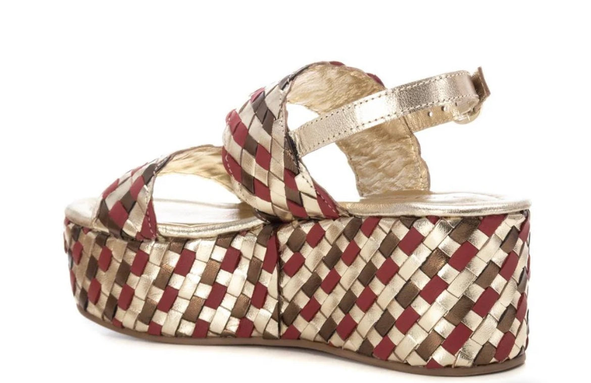 Carmela red and gold platform wedge sandals