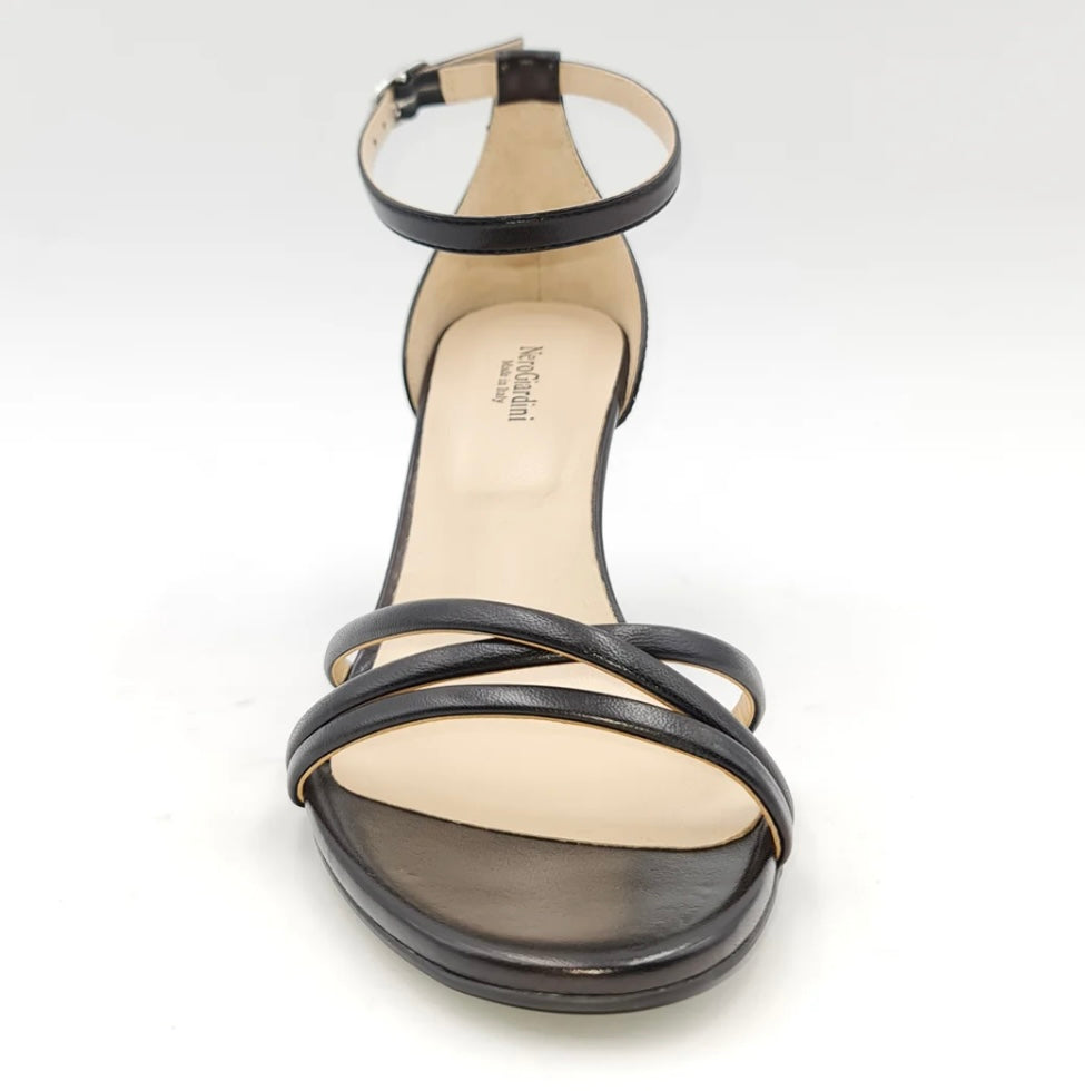NeroGiardini black patent leather heeled sandals