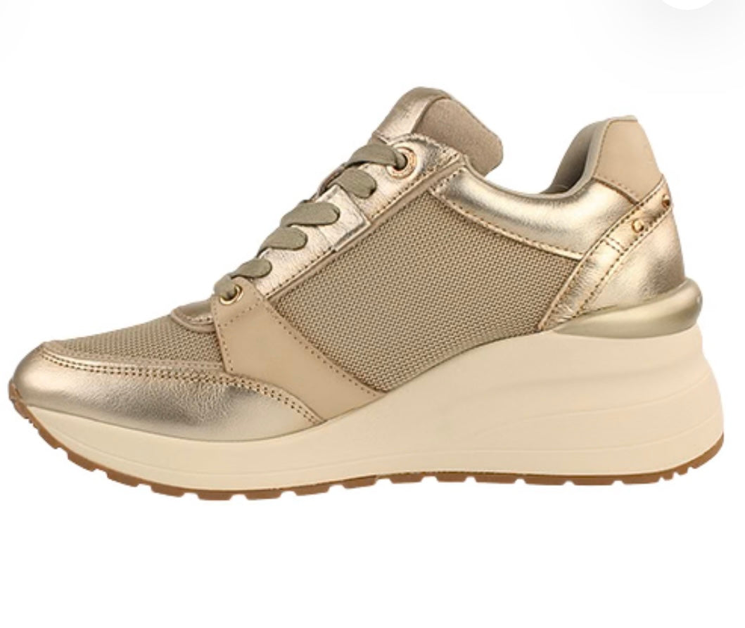 Carmela gold leather wedge sneaker