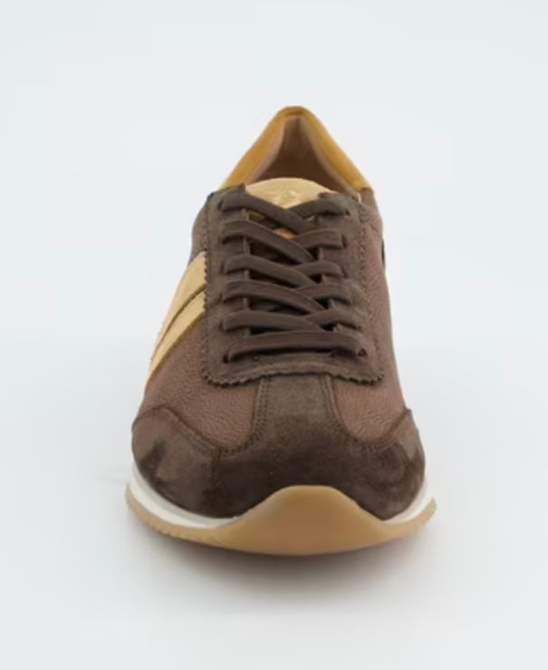 Paul Green chocolate brown/tan suede and nubuck slip on retro sneaker