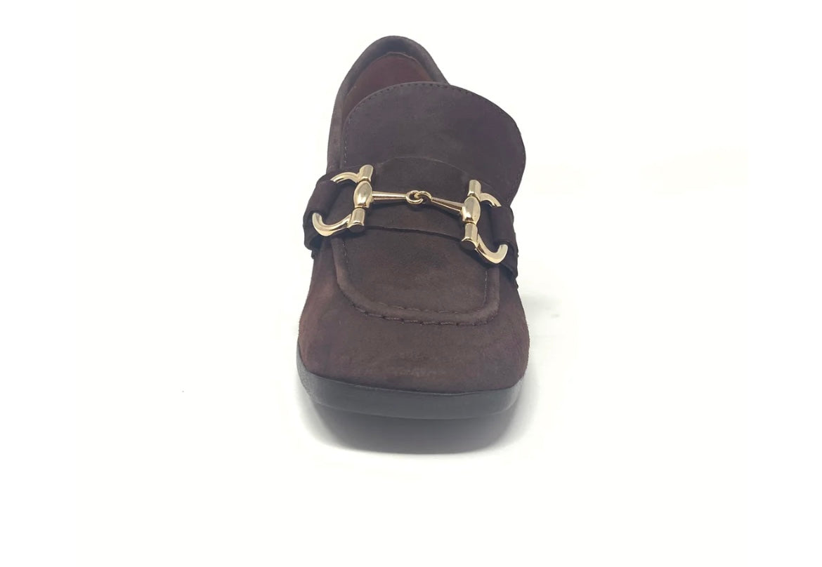 Marian chocolate suede block heel loafer