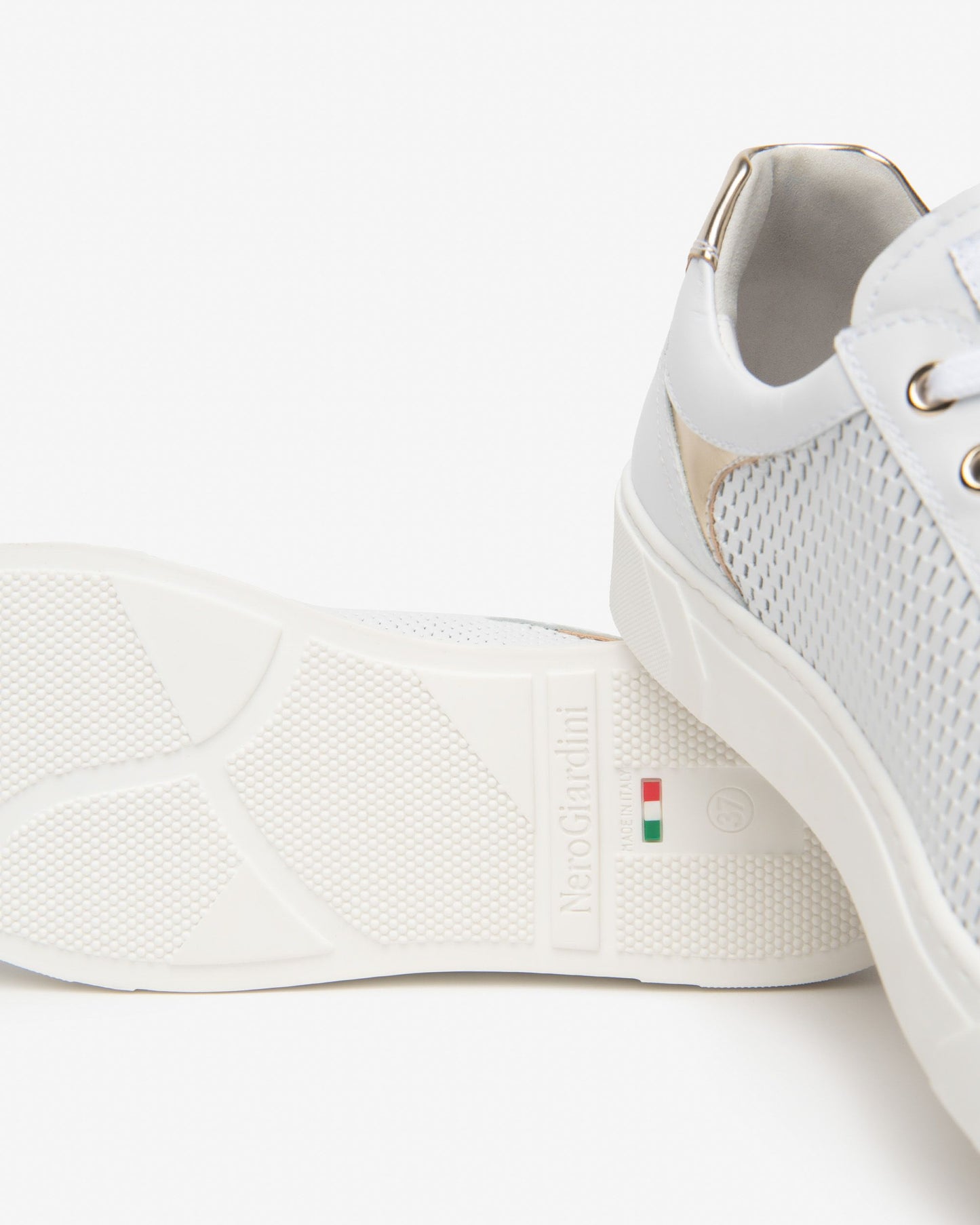 NeroGiardini white and gold leather sneakers with zip detail - Melissakshoes