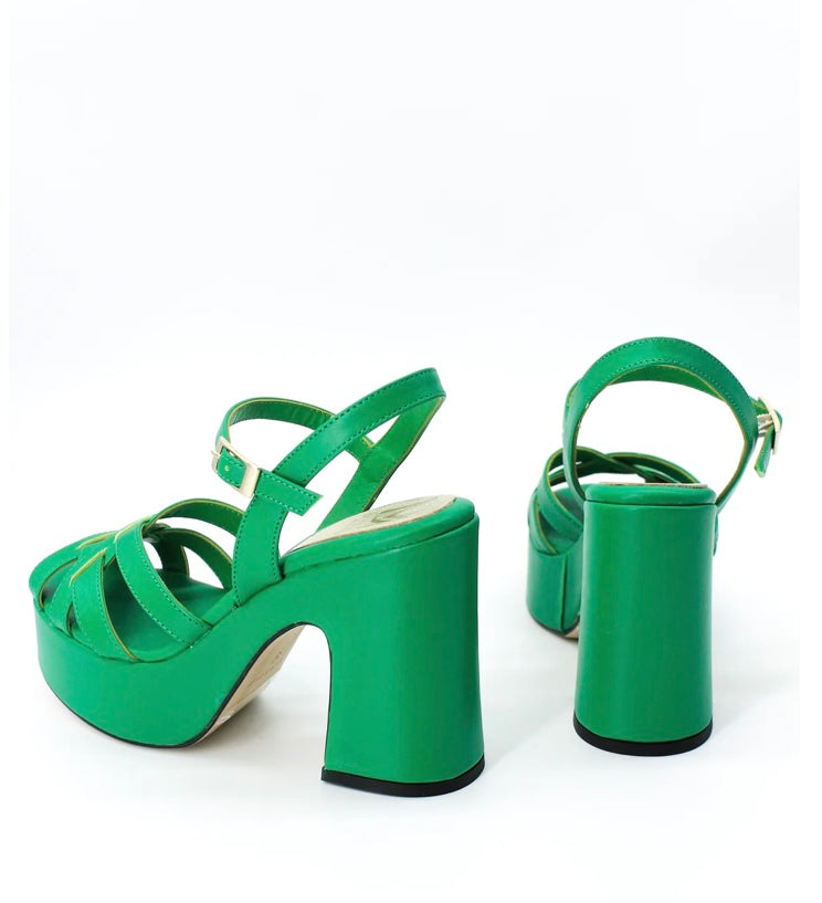 Marian green leather platform sandals
