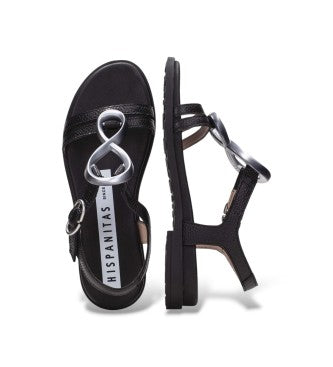 Hispanitas black leather flat sandals