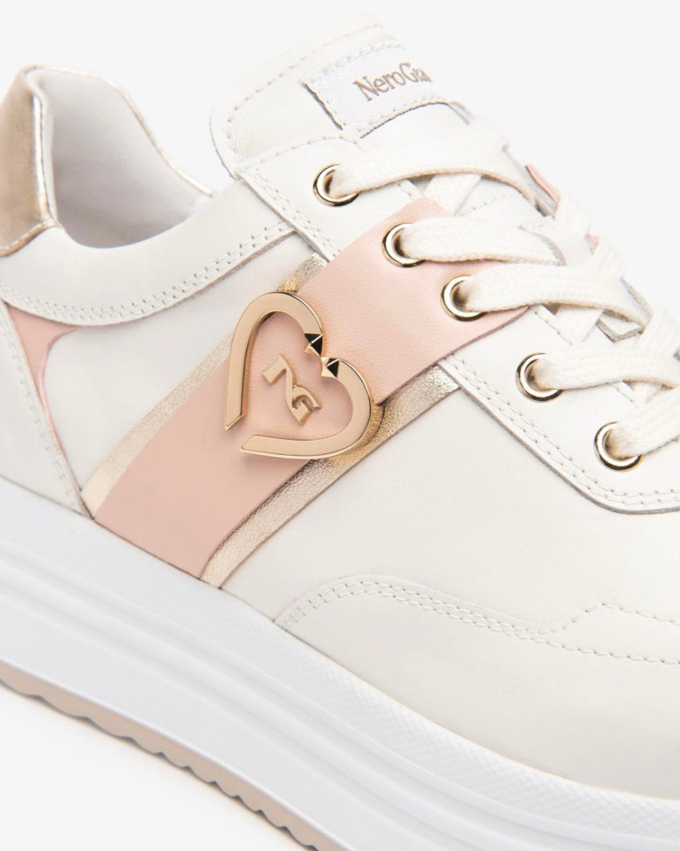 NeroGiardini cream and pink platform sneakers