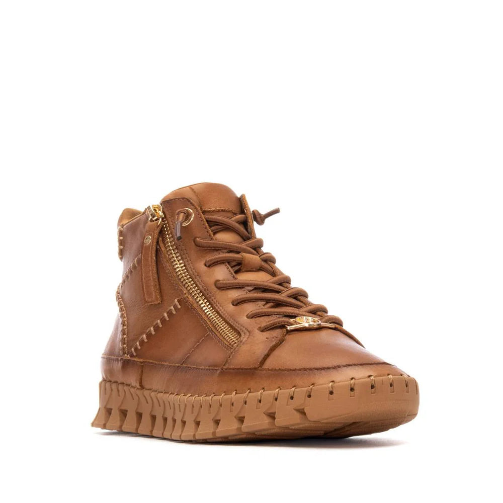 Carmela tan soft leather ankle boot (high top)