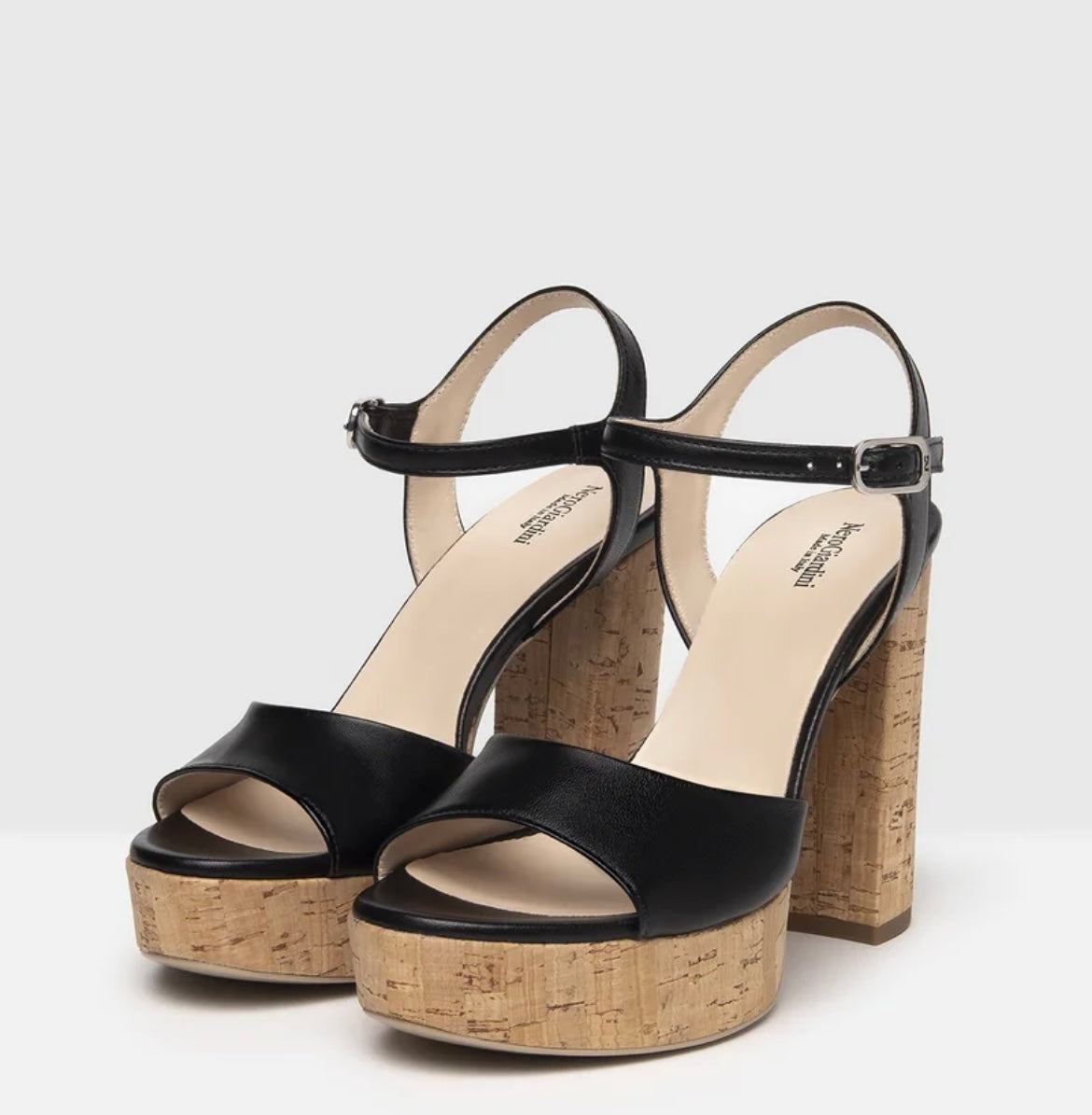NeroGiardini black leather platform sandals