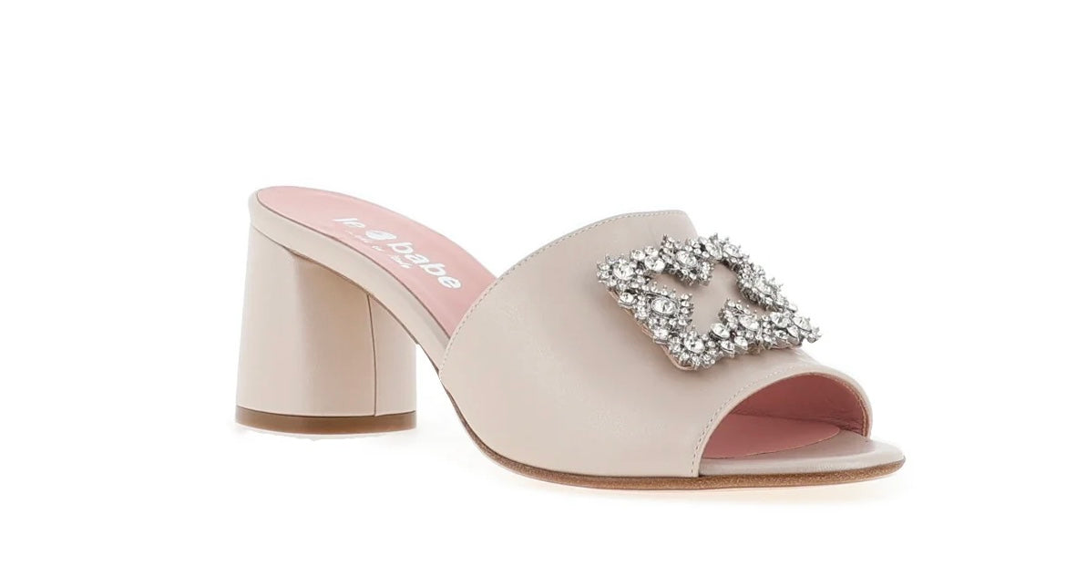 Le babe champagne leather heeled mules