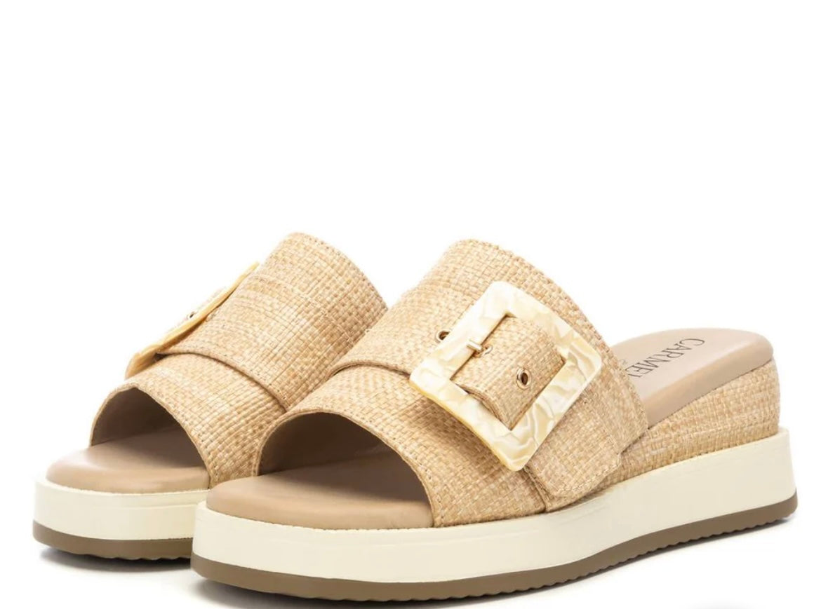 Carmela raffia platform wedge slip on sandals