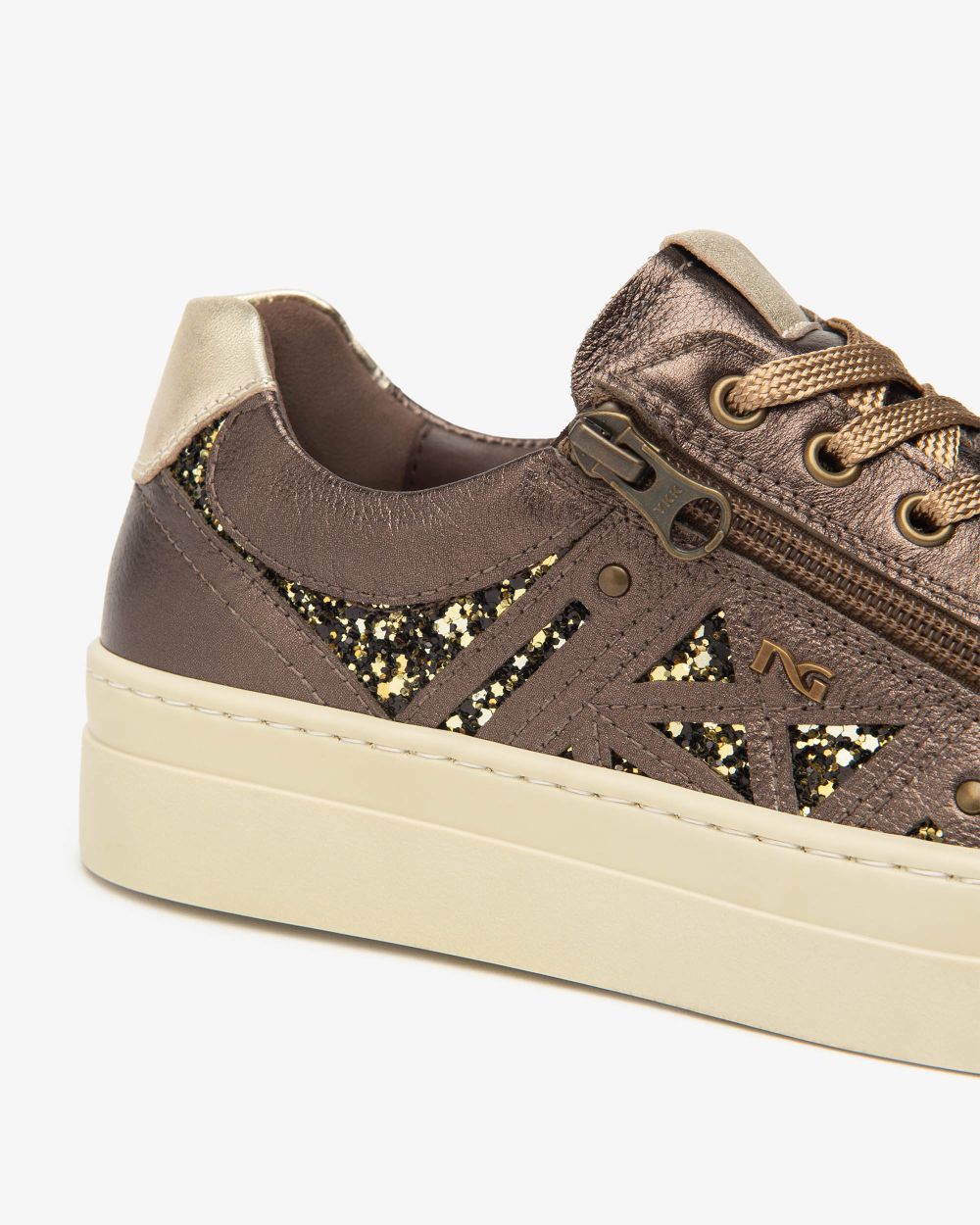 NeroGiardini metallic bronze leather platform sneakers
