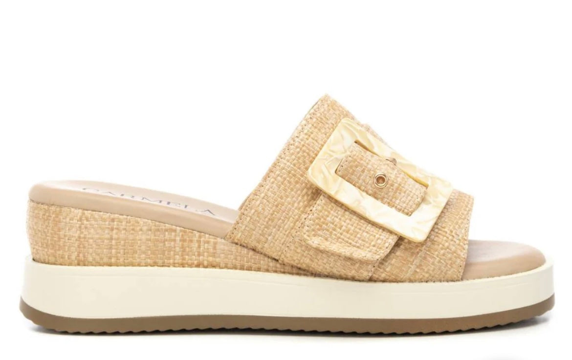 Carmela raffia platform wedge slip on sandals