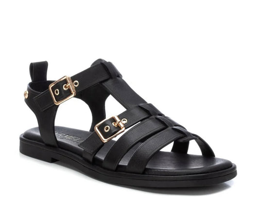 Carmela black leather Roman style sandals
