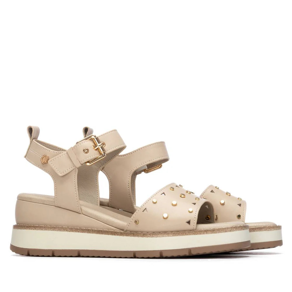Carmela beige leather wedge sandals