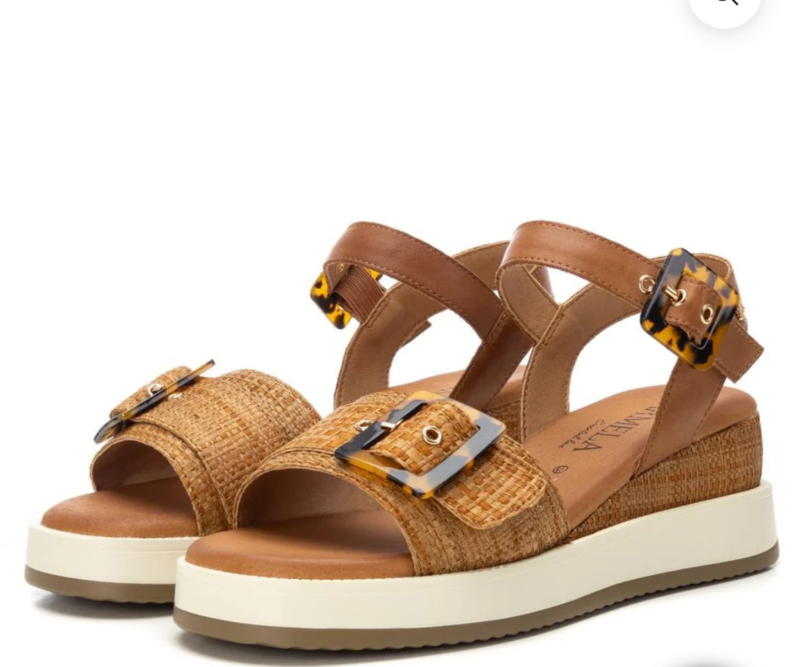 Carmela tan raffia platform wedge sandals