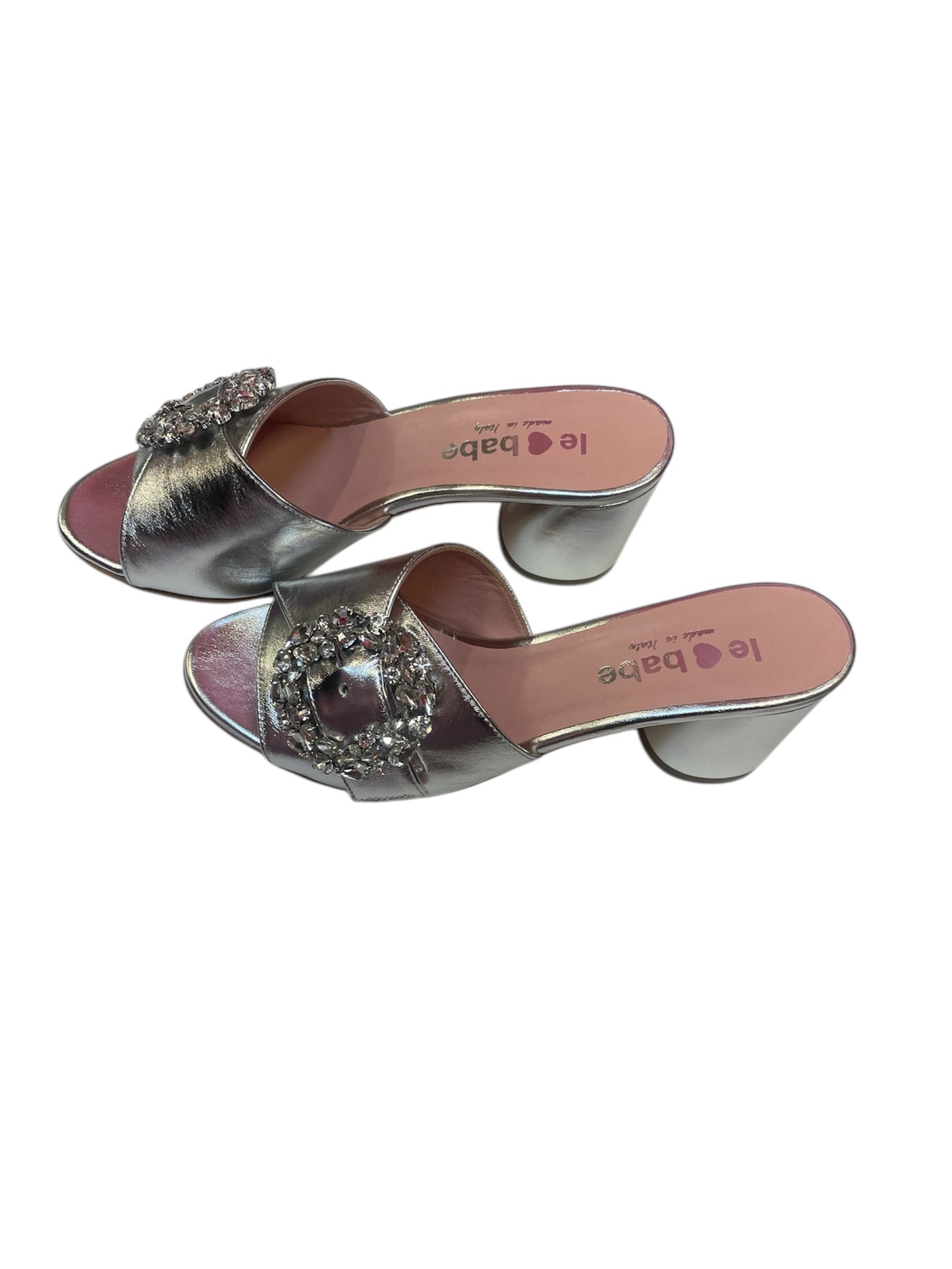 Le babe silver leather mules with block heel