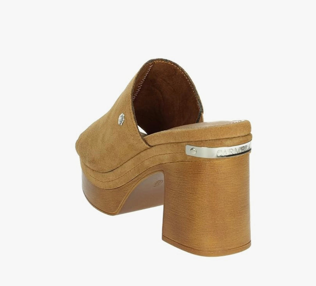 Carmela tan suede platform mules