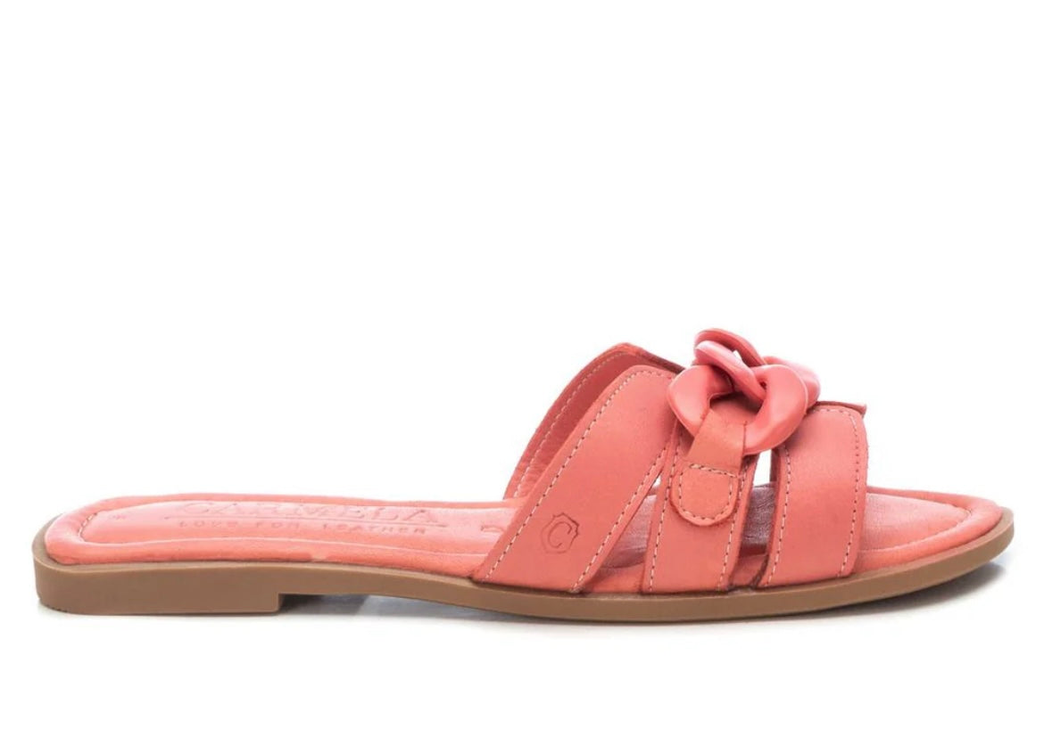Carmela coral leather mules