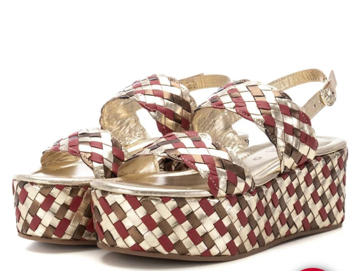 Carmela red and gold platform wedge sandals