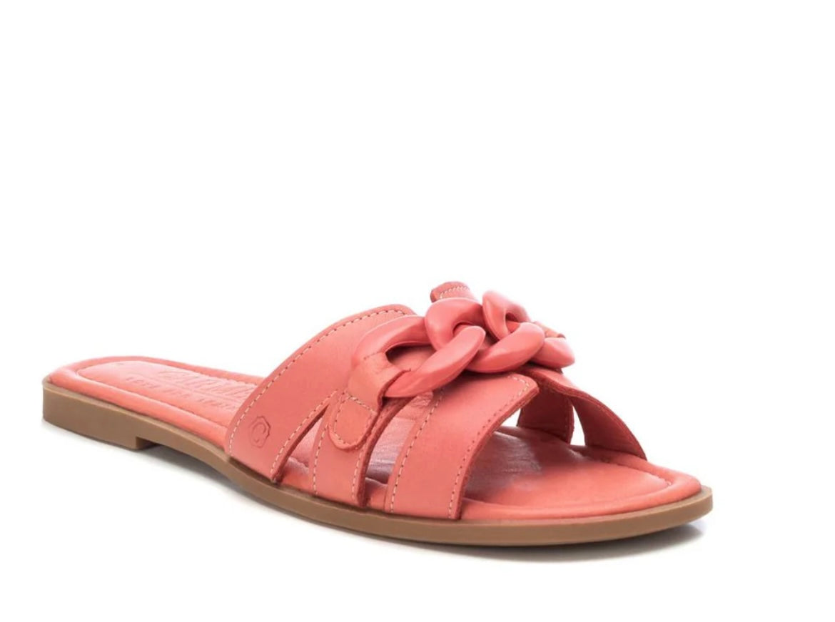 Carmela coral leather mules