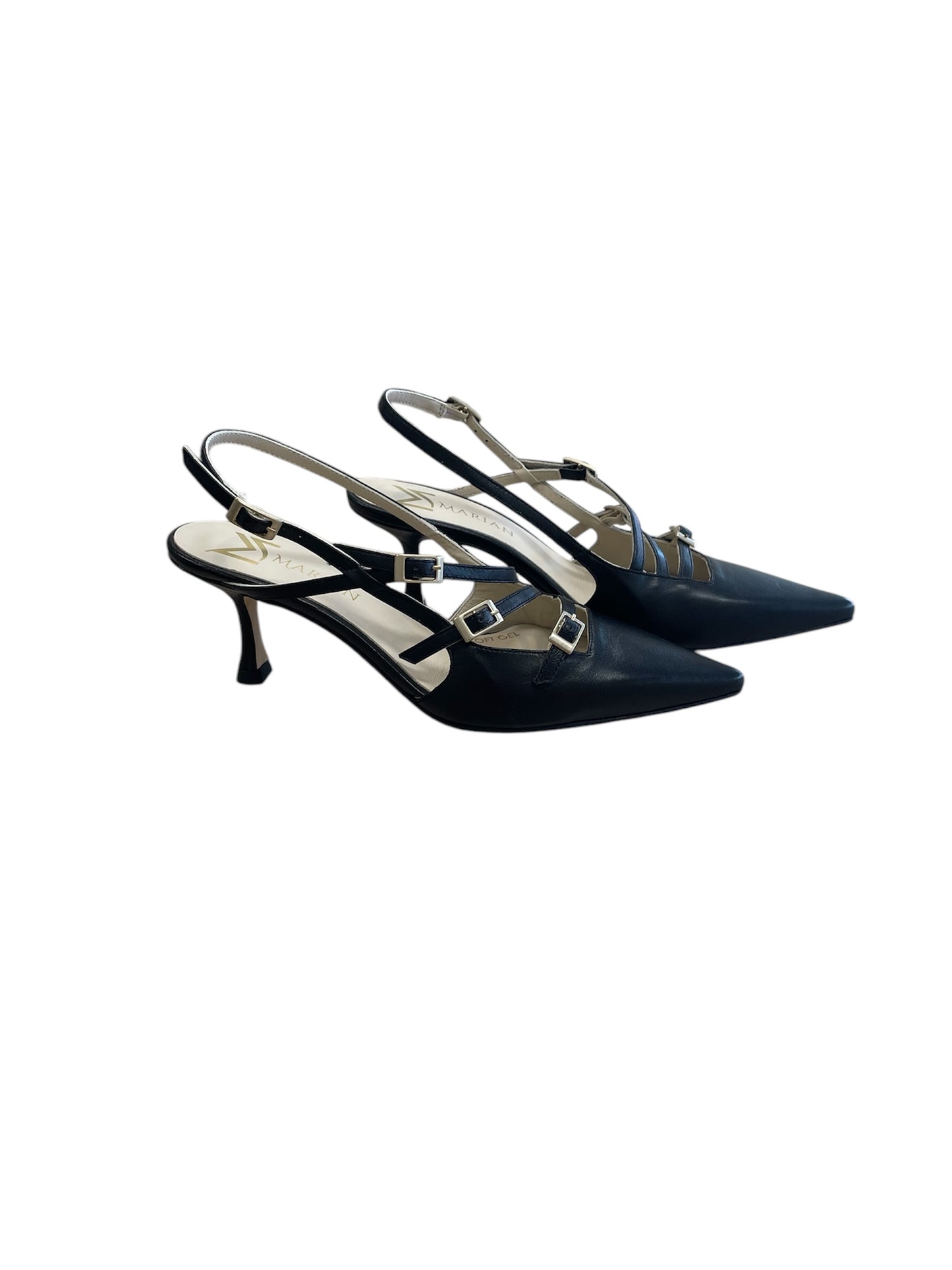 Marian black leather slingbacks