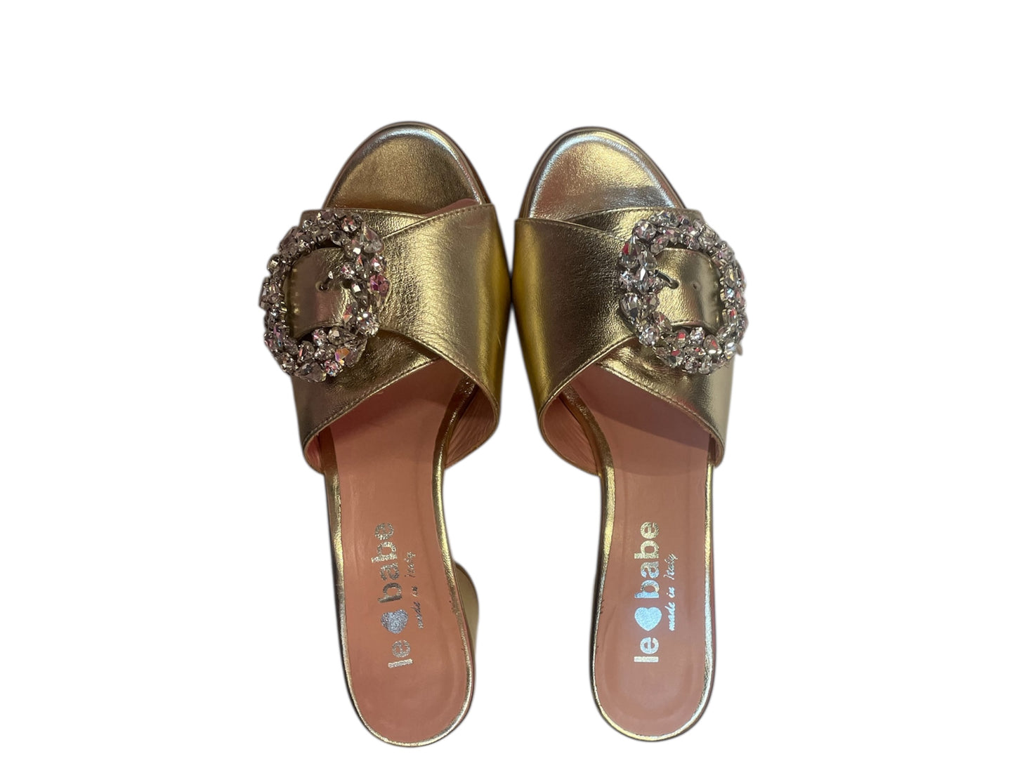 Le babe gold leather mules with block heel