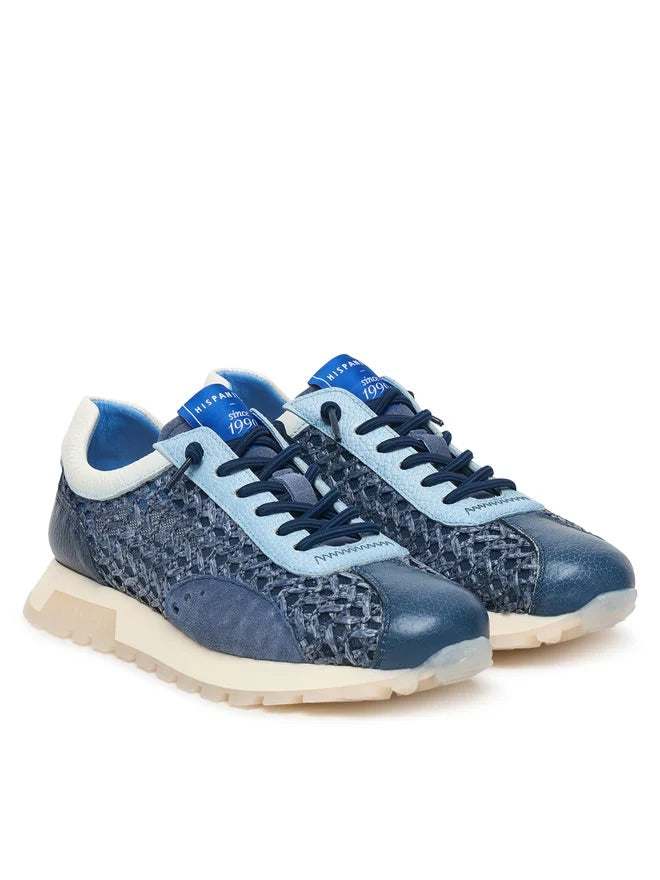 Hispanitas navy raffia and leather sneakers