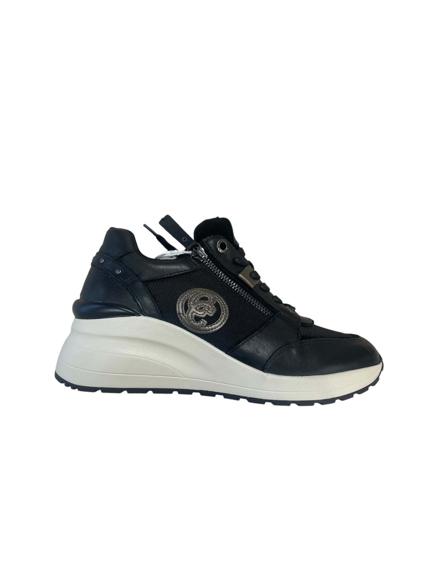 Carmela black leather wedge sneakers