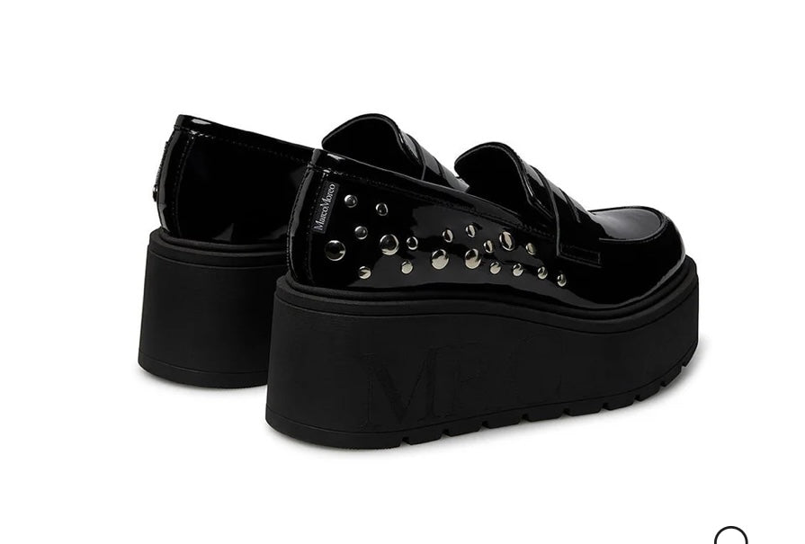 Marco Moreo black patent platform loafer