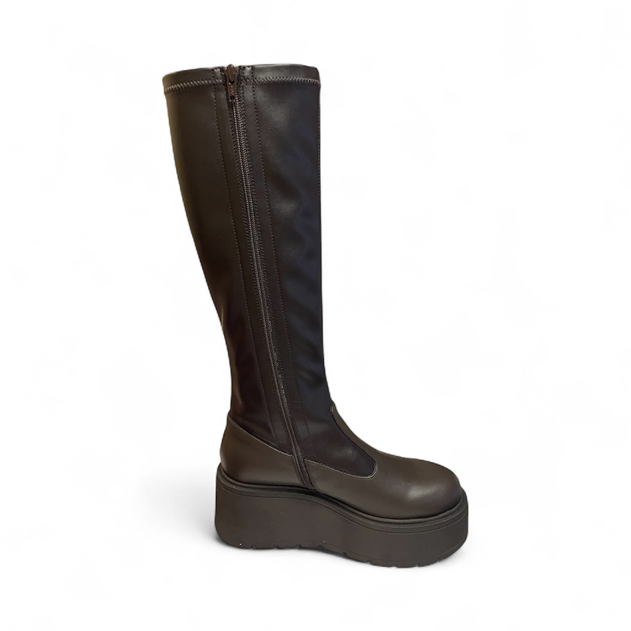 Marco Moreo brown leather platform knee high boots