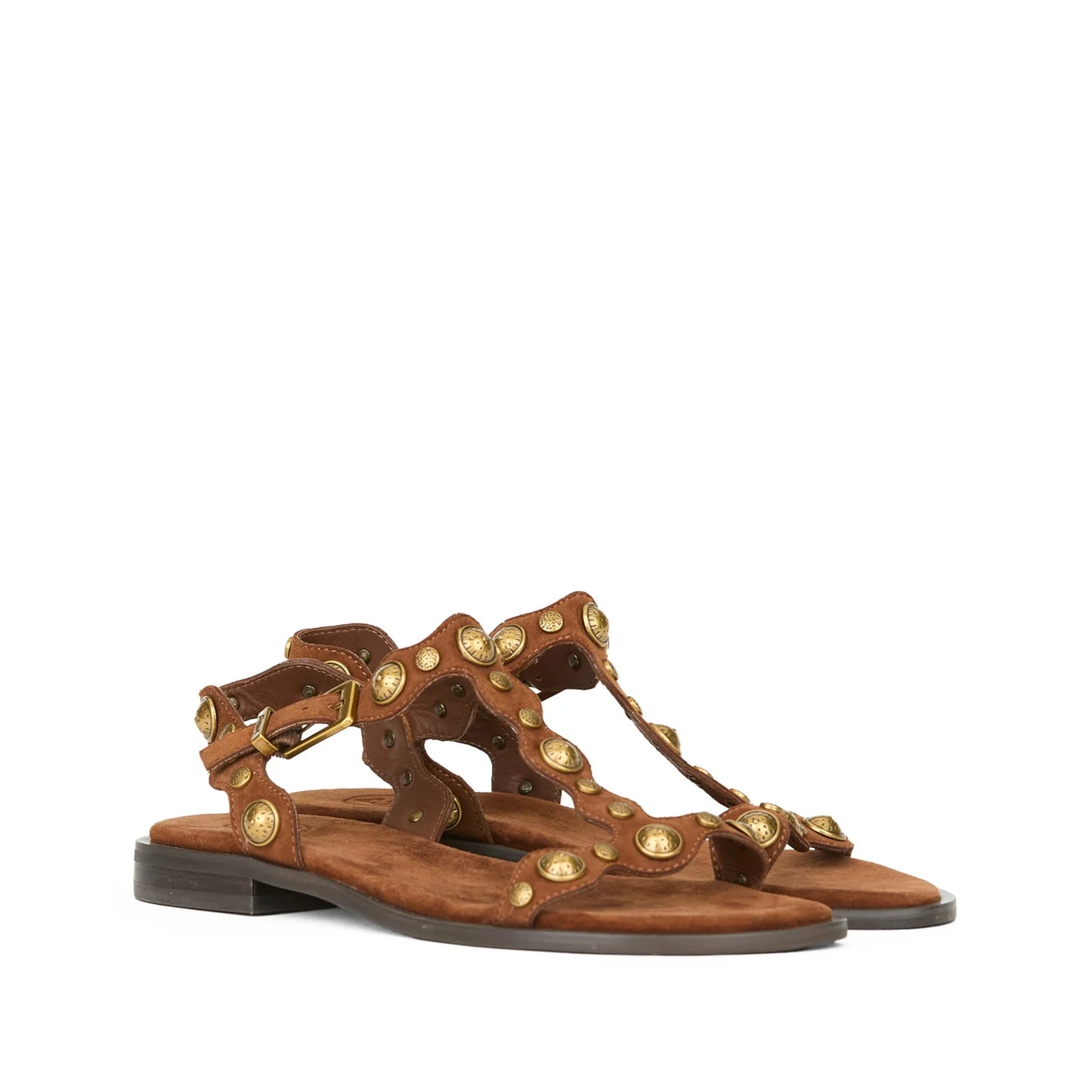 ASH Phanny cachemere suede leather flat sandals with brass studs