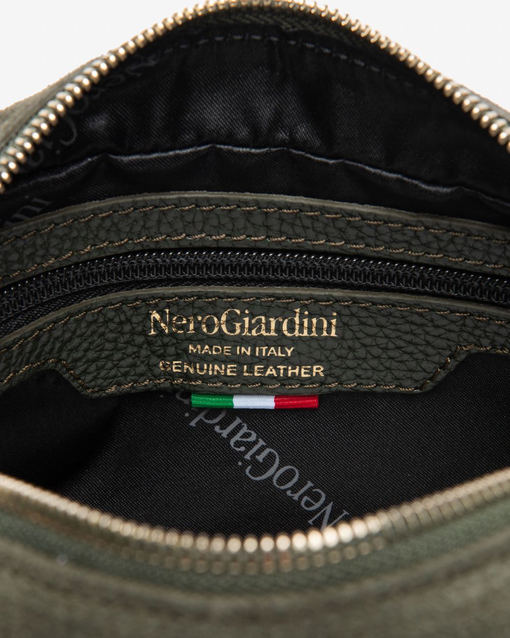 NeroGiardini Olive green suede small crossbody