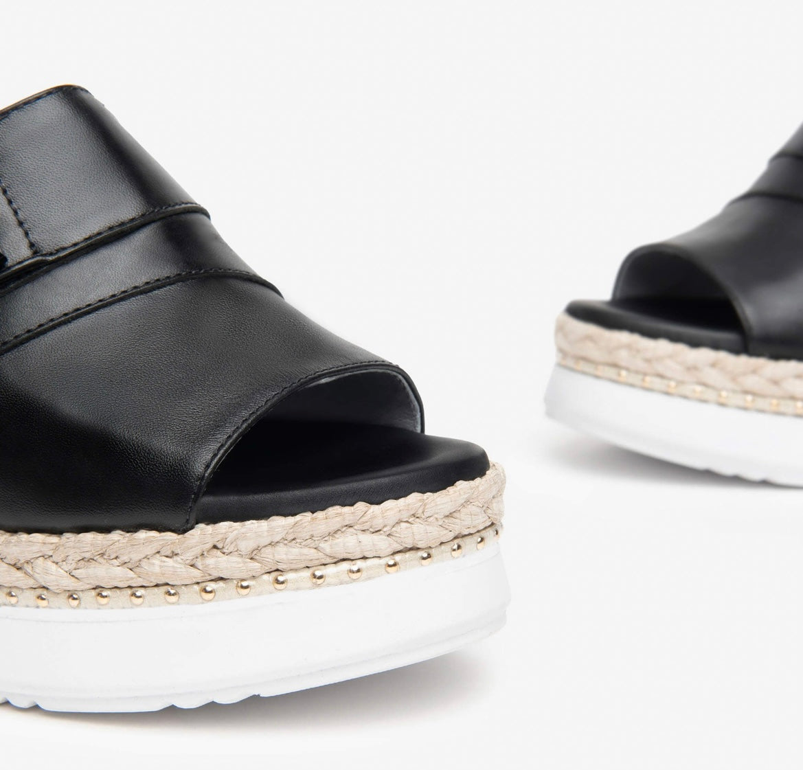 Nerogiardini black leather wedge slip on sandal