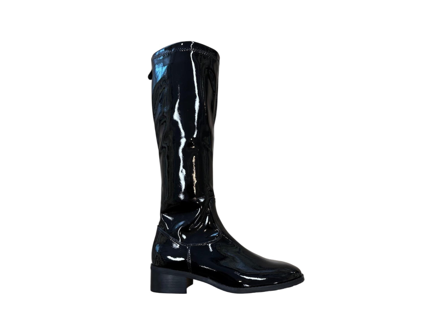 Adige black patent leather knee high boots