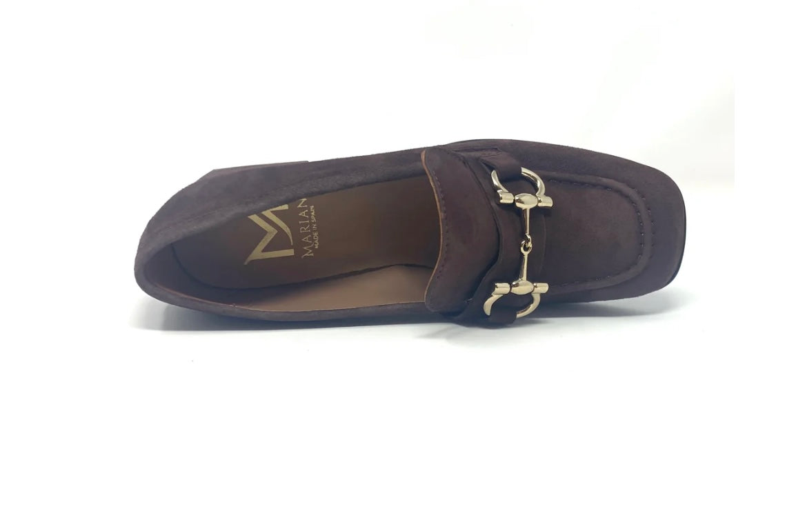 Marian chocolate suede block heel loafer