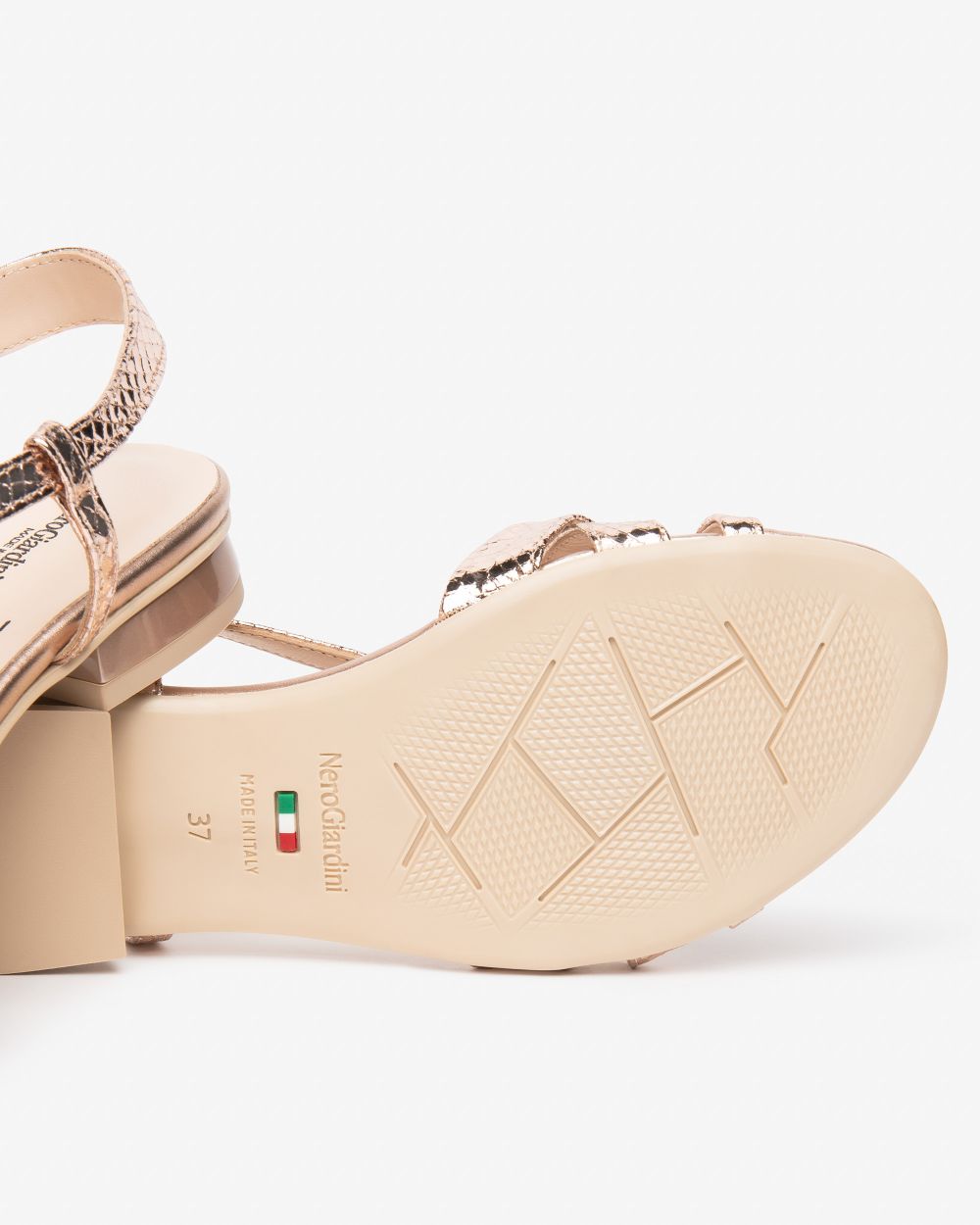 Nerogiardini metallic rose gold strapped sandals