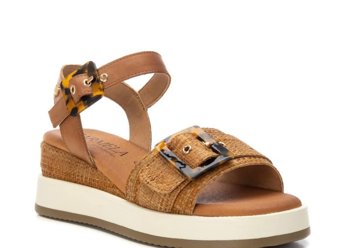 Carmela tan raffia platform wedge sandals