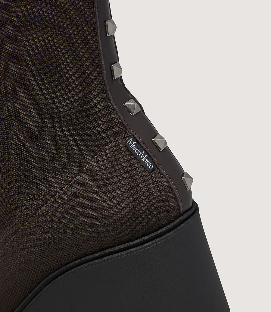 Marco Moreo brown knee high wedge boots with stud detail