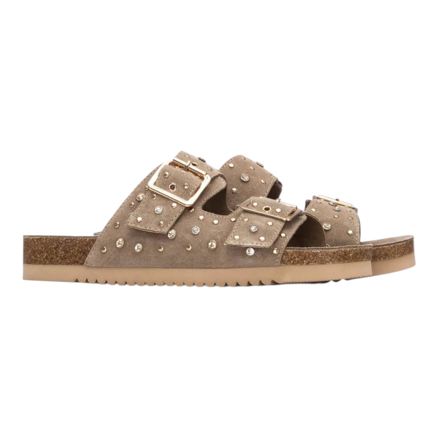 Carmela taupe suede studded mules