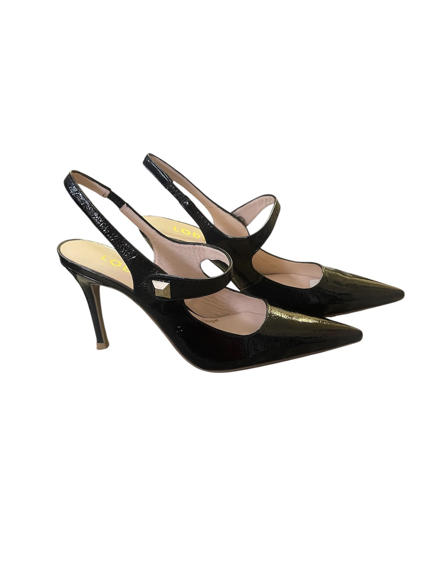 Lodi black patent leather slingbacks