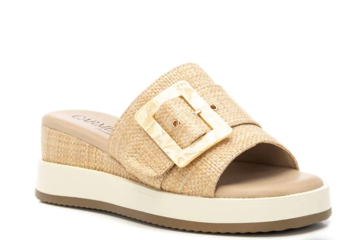 Carmela raffia platform wedge slip on sandals