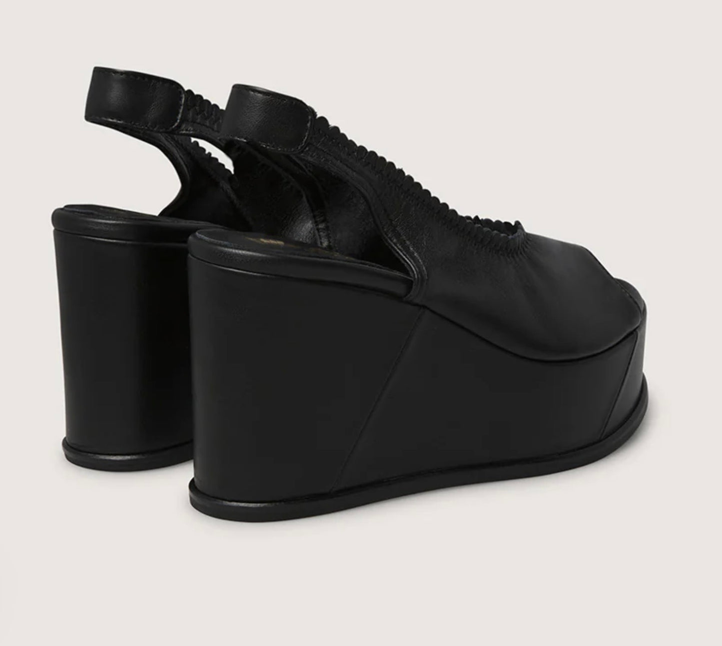 Marco Moreo black Leather Slingback Platform Wedge Sandal