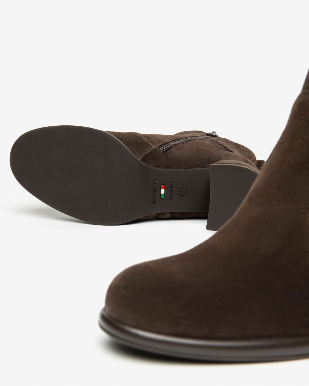 NeroGiardini dark brown suede and fabric ankle boots